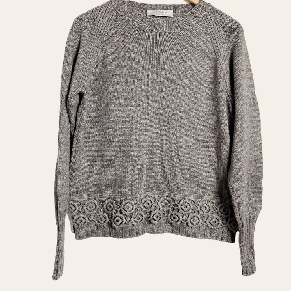 D. Exterior Gray Cashmere Silk Wool Pullover Crewneck Crochet Sweater Size Small